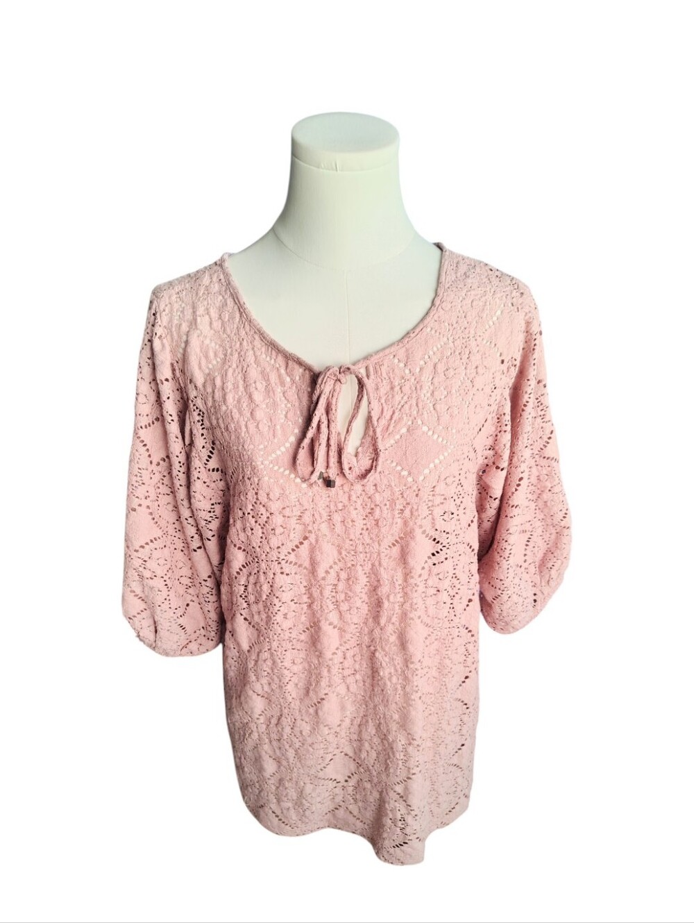 Adrienne Vittadini Blush Pink Full Lace Cottagecore Fairy Blouse Size Large